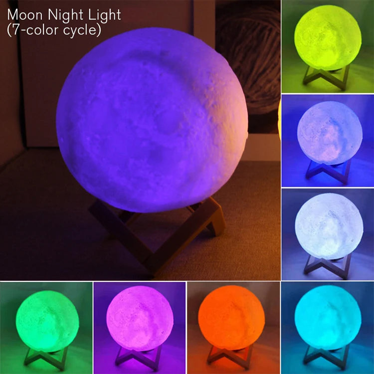 LED Moon Light with Wooden holder 7 colors